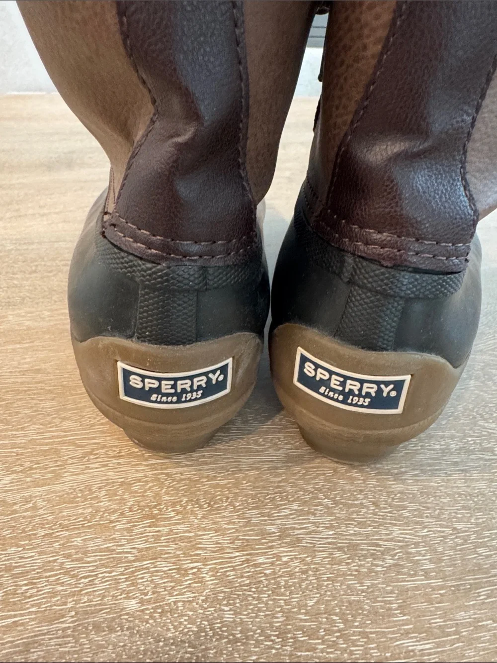 Sperry Black Rubber & Brown Leather Lace-Up Duck Boots